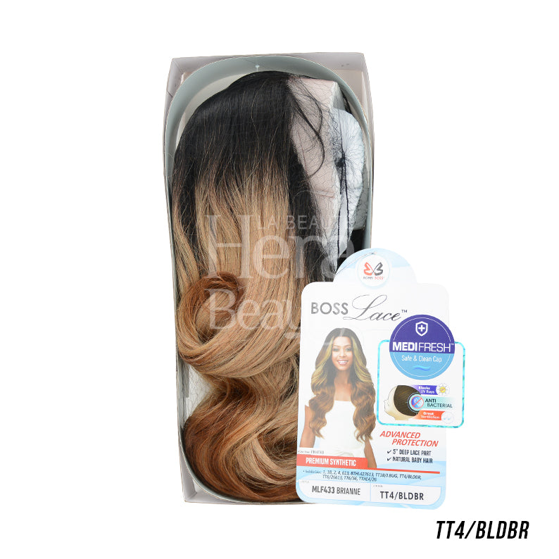 Bobbi Boss Brianne lace front wig long ombre dark brown to honey blonde loose waves with natural hairline and heat friendly fiber