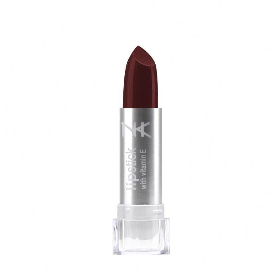 NICKA K vitamin E lipstick in deep red shade with silver tube and clear base