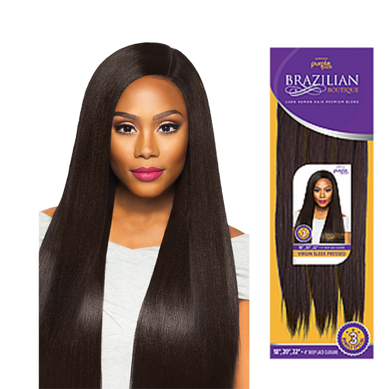 OUTRE Brazilian virgin straight weave long sleek natural dark brown straight hair with center part on model