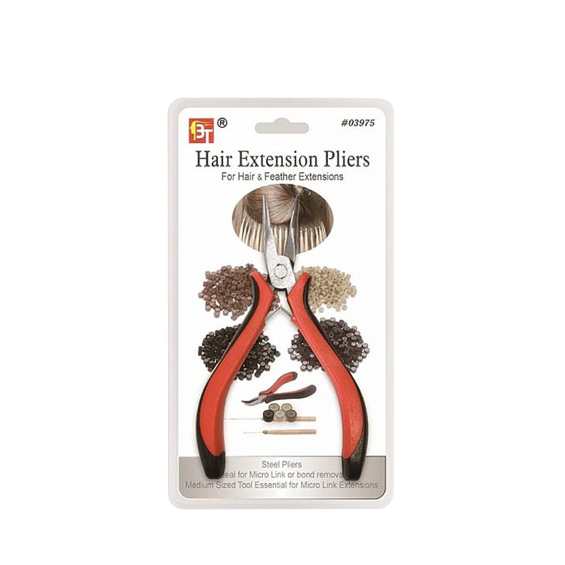 Beauty Town hair extension pliers for micro links red handled tool in blister pack with rings and beads