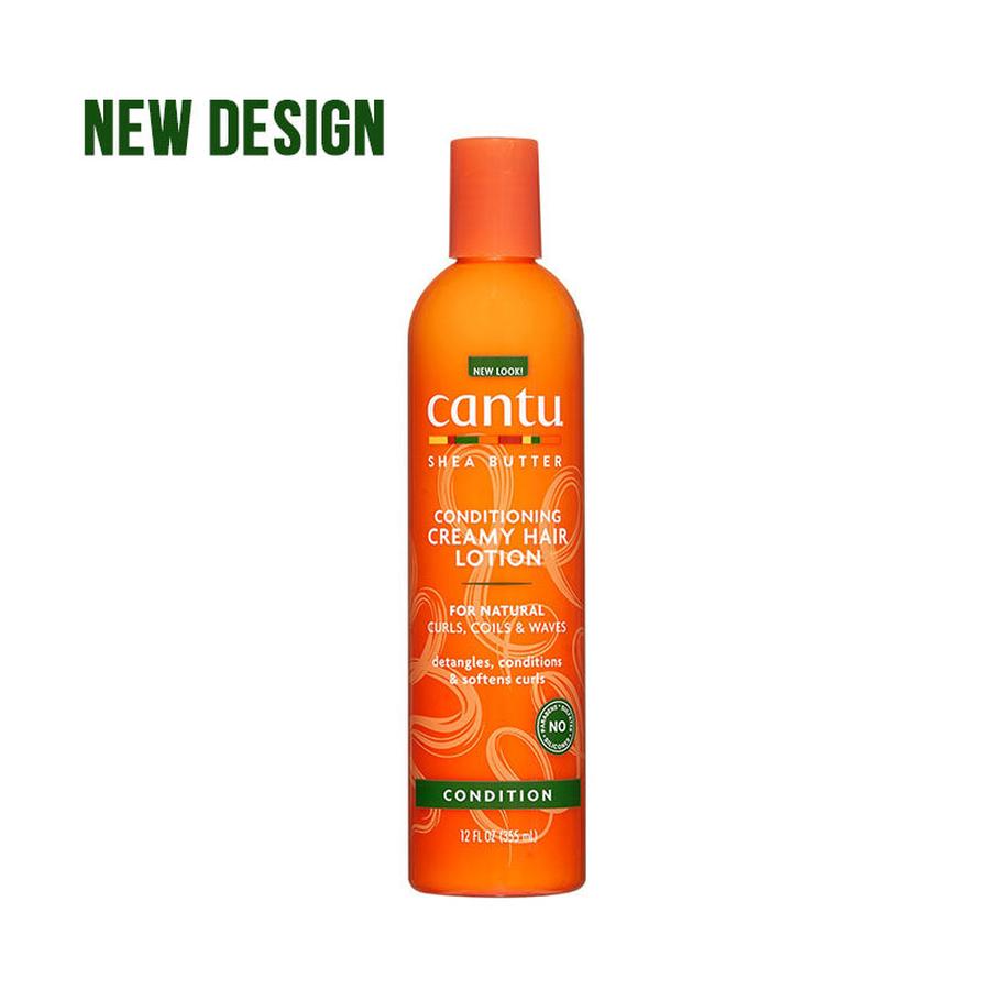 Cantu conditioning creamy hair lotion in orange bottle for natural curls coils and waves hair care