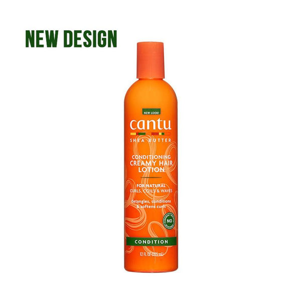 Cantu conditioning creamy hair lotion in orange bottle for natural curls coils and waves hair care