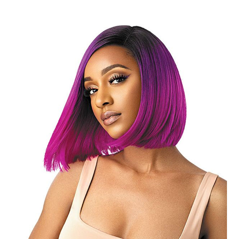 OUTRE COLORBOMB synthetic lace front wig vibrant magenta to purple blunt bob shoulder length with middle part