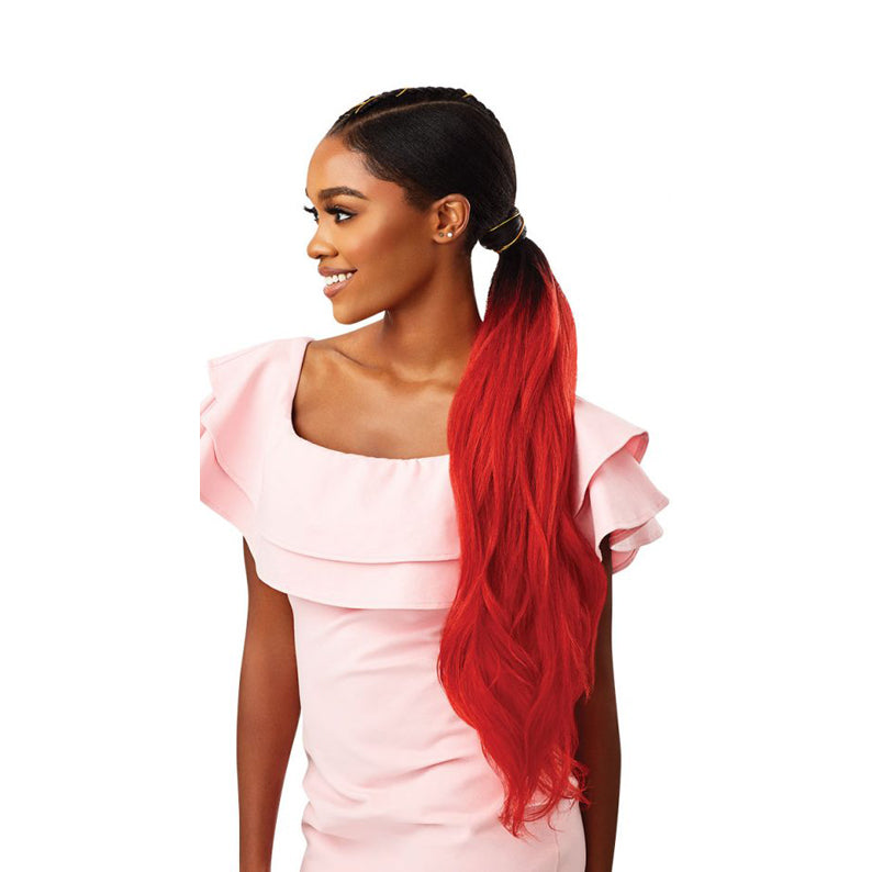 OUTRE synthetic wrap pony half wig long wavy ombre red ponytail with dark roots for easy styling