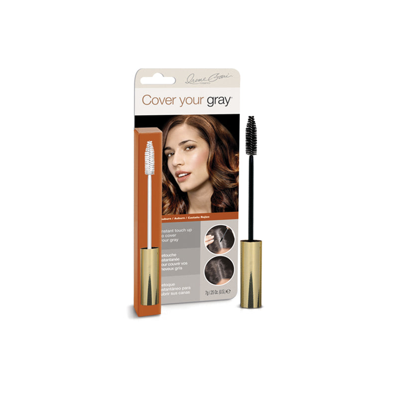 COVER YOUR GRAY gray hair cover wand in brown packaging with gold cap mascara brush for quick root touch ups