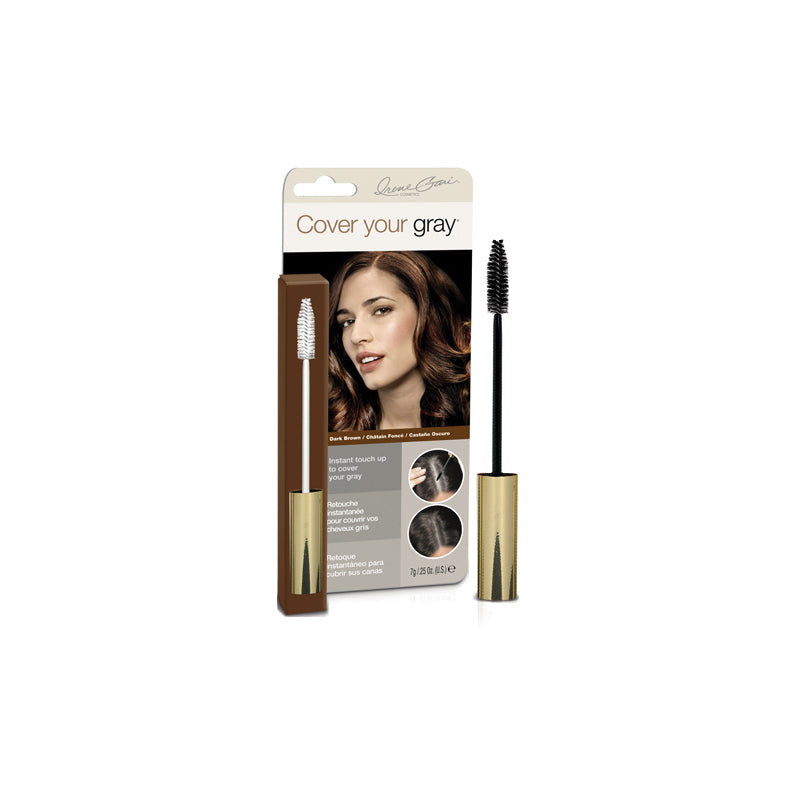 Cover Your Gray gray hair cover wand in brown with mascara style brush and gold cap for quick gray root touch ups
