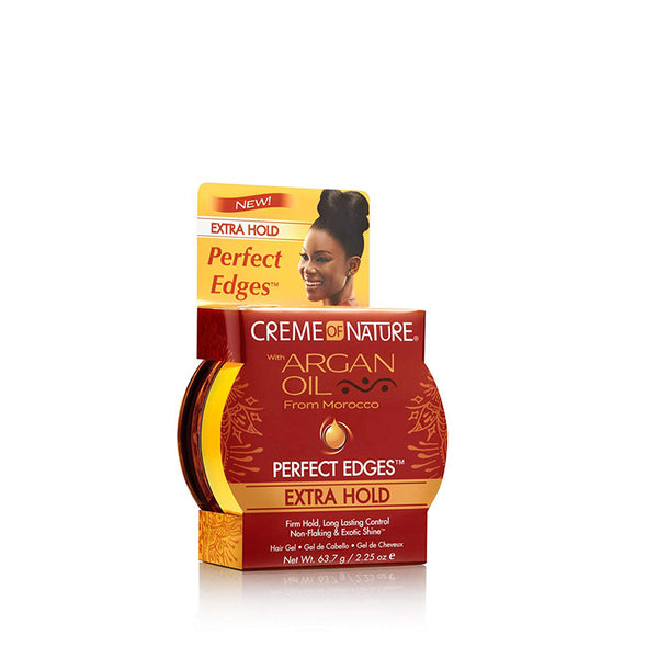 Creme of Nature Perfect Edges jar with argan oil edge control extra hold in red gold packaging