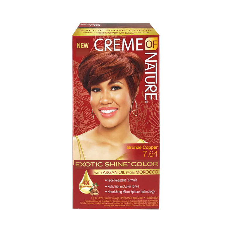 CREME OF NATURE exotic shine hair color kit in Bronze Copper 7.64 with argan oil for vibrant color