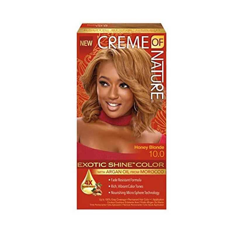 CREME OF NATURE exotic shine hair color kit Honey Blonde 10.0 with argan oil for vibrant rich tones