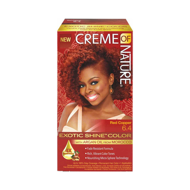 CREME OF NATURE exotic shine hair color kit in Red Copper 6.4 with argan oil for vibrant hair