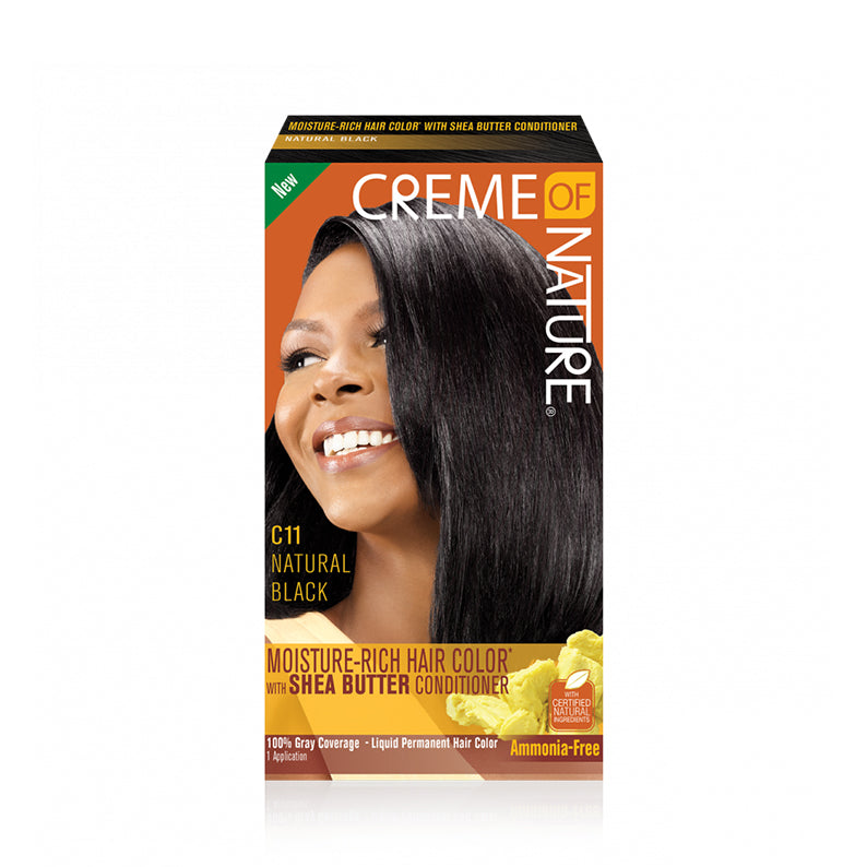 CREME OF NATURE C11 Natural Black moisture-rich hair color kit with shea butter conditioner ammonia-free