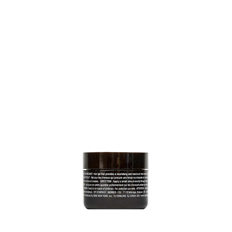 EBIN dark brown edge control gel in small black container for hair care styling