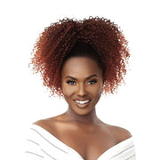 OUTRE drawstring ponytail for natural hair with curly textured volume in auburn color