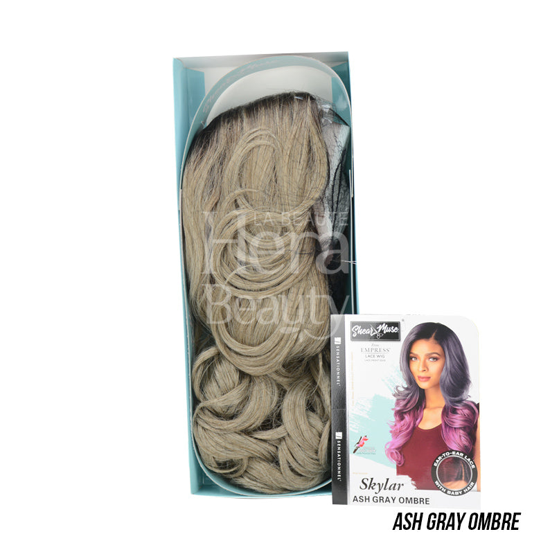 SENSATIONNEL Empress Shear Muse lace front wig in ash gray ombre with long curly hair