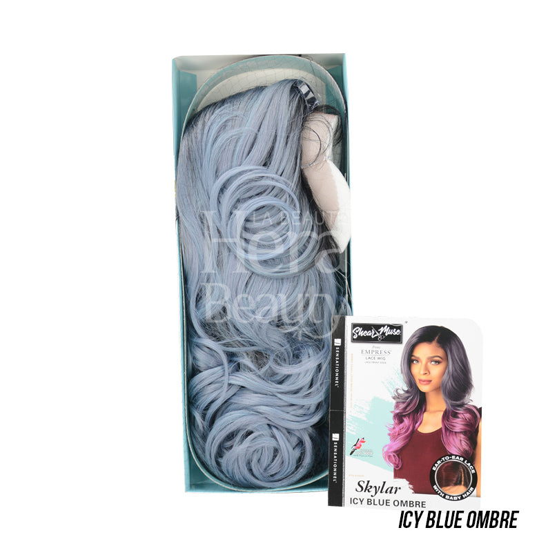 SENSATIONNEL Empress Shear Muse lace front wig in Skylar Icy Blue Ombre with long wavy style
