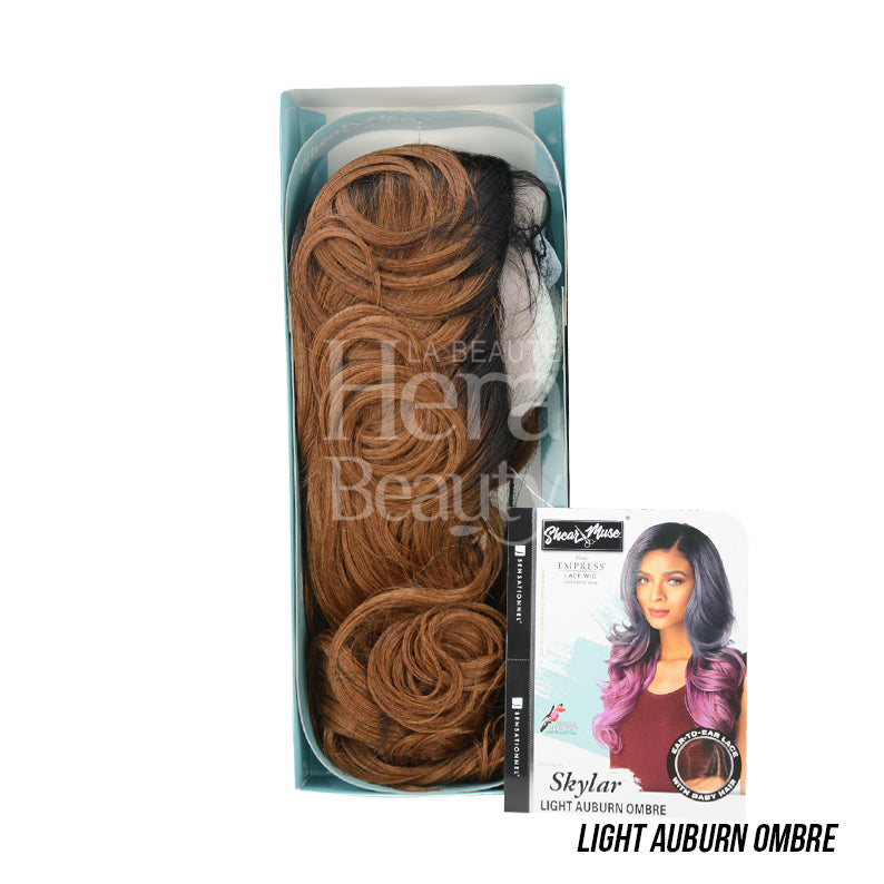 SENSATIONNEL Empress Shear Muse lace front wig Skylar in Light Auburn Ombre color