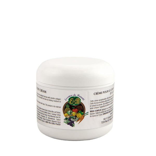 Essence de Beaute collagen and vitamin E cream in white jar with colorful label for skin care