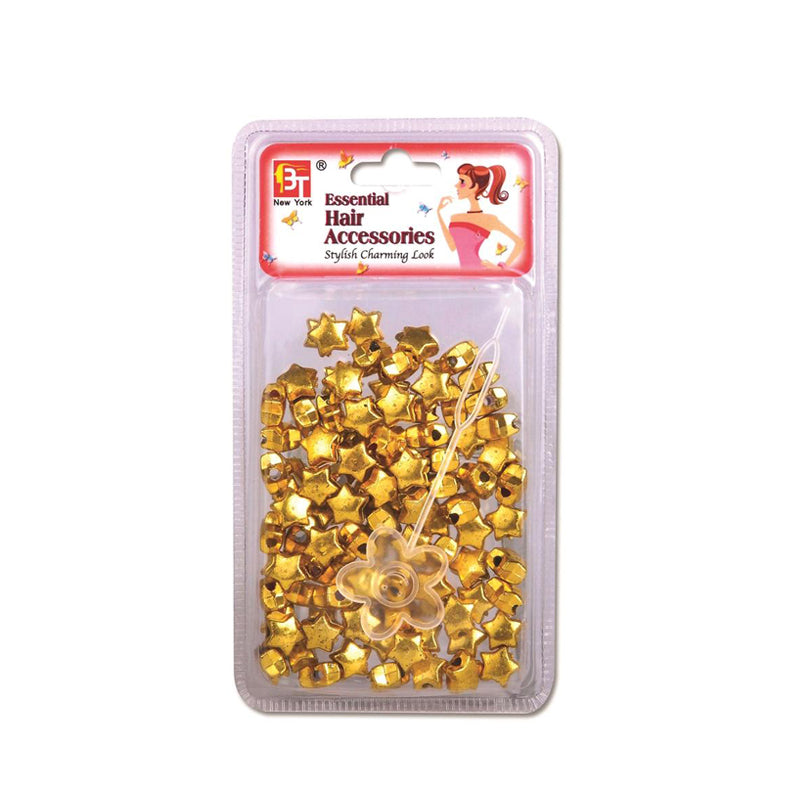 Beauty Town gold hair beads for braids star-shaped with threading tool in clear packaging