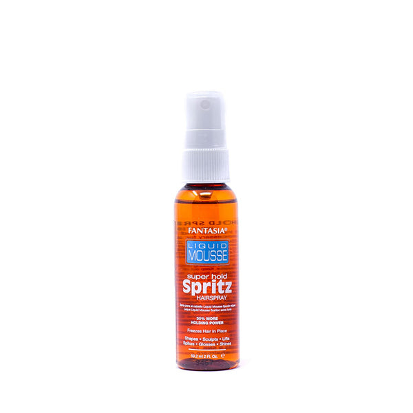 Fantasia IC Liquid Mousse Super Hold Hairspray in orange bottle with white spray cap for strong hair styling