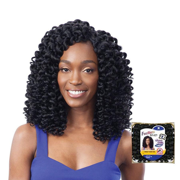 SHAKE N GO Freetress braid ringlet wand curl black synthetic braid hairstyle on model