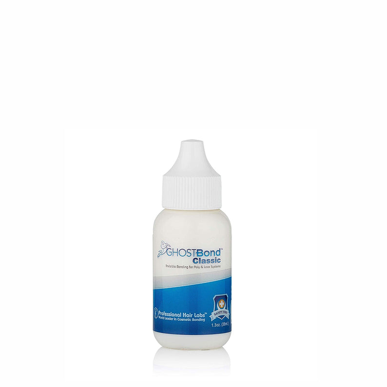 GHOSTBOND Classic lace wig adhesive white 1oz bottle with blue label for professional hair and wig bonding