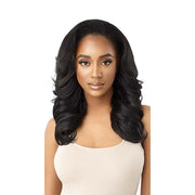 OUTRE quick weave half wig long black layered waves on model for natural salon ready look