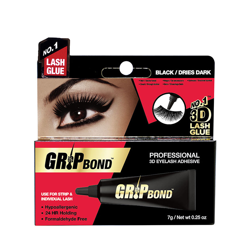 EBIN Grip Bond professional 3D eyelash adhesive tube and packaging showing dramatic eye latex lash adhesive for strip lashes