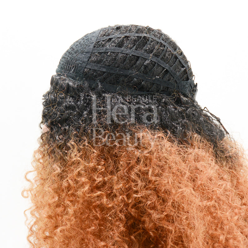 SENSATIONNEL instant up and down ponytail wig with curly black to copper ombre hair and open weft cap