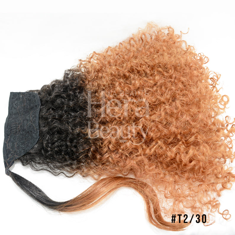 SENSATIONNEL curly ombre instant up and down ponytail wig T2 30 black to copper with elastic wrap