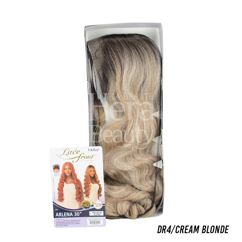 OUTRE lace front wig 30 inch synthetic DR4 cream blonde with dark roots wavy long style in packaging