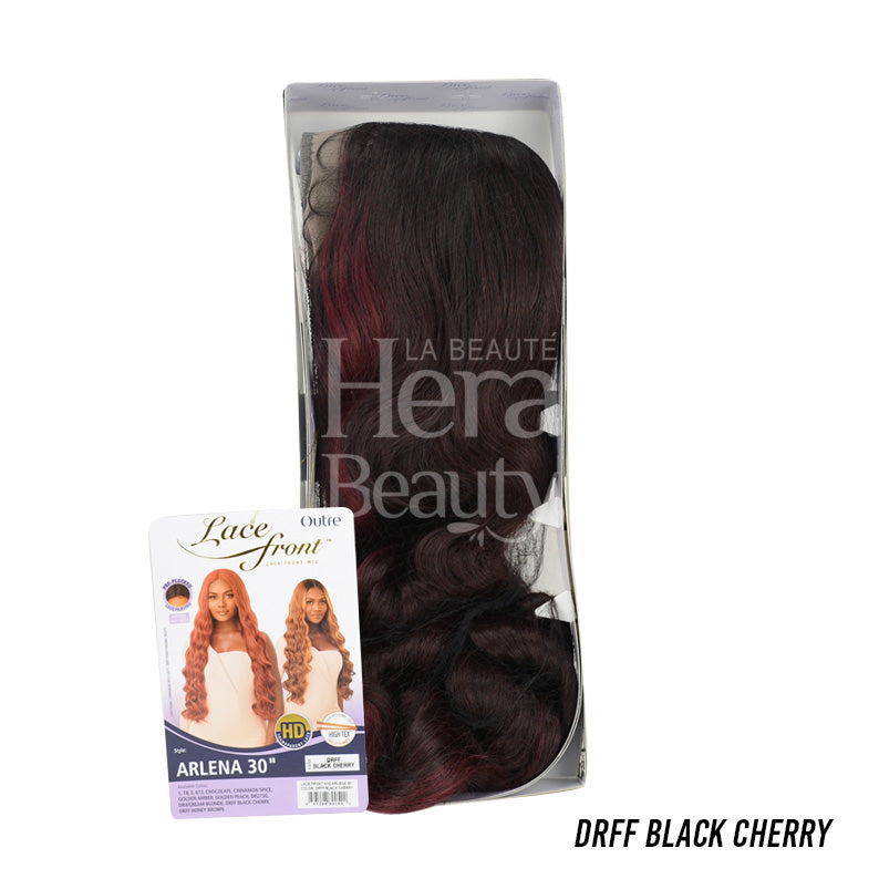 OUTRE Arlena long wavy lace front wig 30 inch synthetic in DRFF Black Cherry in clear retail box