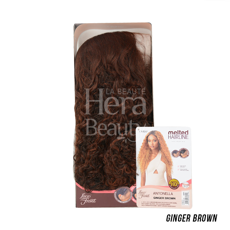 OUTRE ginger brown curly melted hairline lace front wig in retail packaging with model card