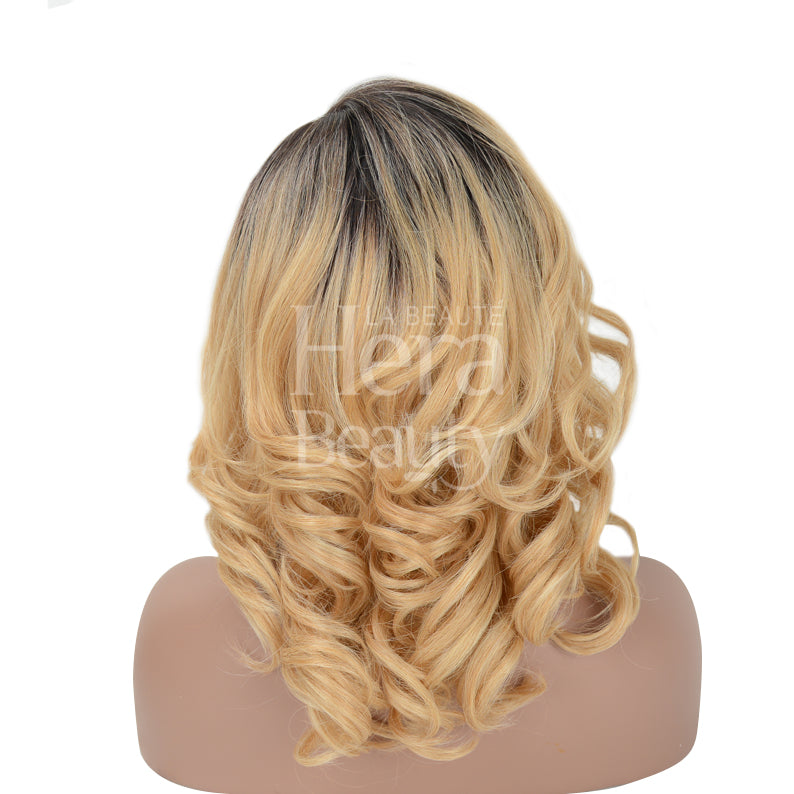 OUTRE melted hairline lace front wig shoulder length blonde with dark roots and loose curls