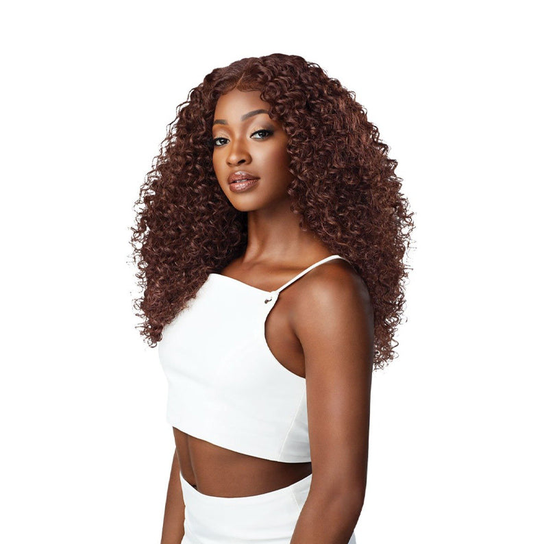 OUTRE 13x6 lace frontal wig chestnut brown long curly voluminous style with natural hairline
