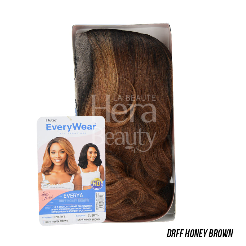 OUTRE 14 inch lace front wig synthetic in DRFF Honey Brown with loose waves and natural hairline