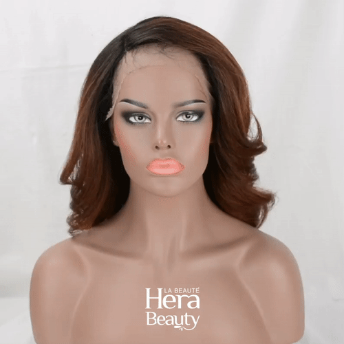 OUTRE 14 inch lace front wig synthetic brown wavy shoulder length with natural hairline part