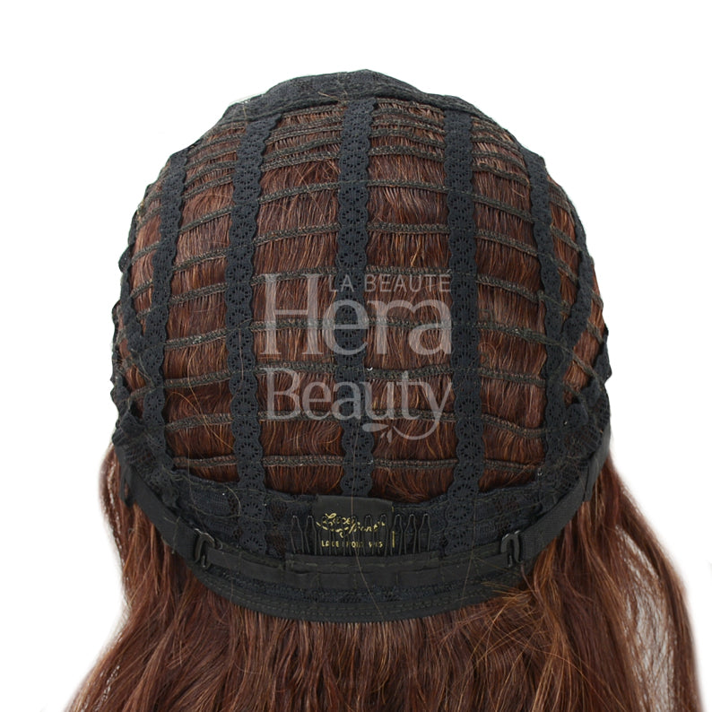 Inside view of OUTRE 16 inch lace front wig showing black adjustable straps and breathable cap construction
