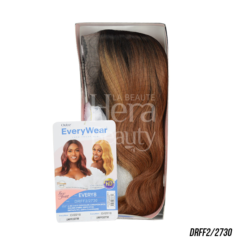 OUTRE 16 inch lace front wig in brown ombre packaging with product label showing two women wearing the wig