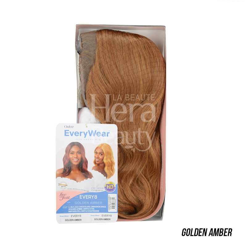 OUTRE 16 inch lace front wig in golden amber color with natural waves and HD lace