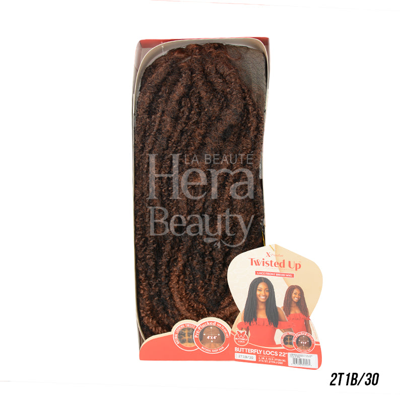 OUTRE packaged brown 22 inch butterfly locs lace front wig in 2T1B 30 with textured twisted locs