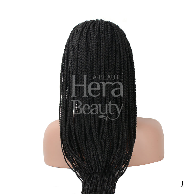 ITS A WIG lace front micro cornrow wig long black braids back view on mannequin display