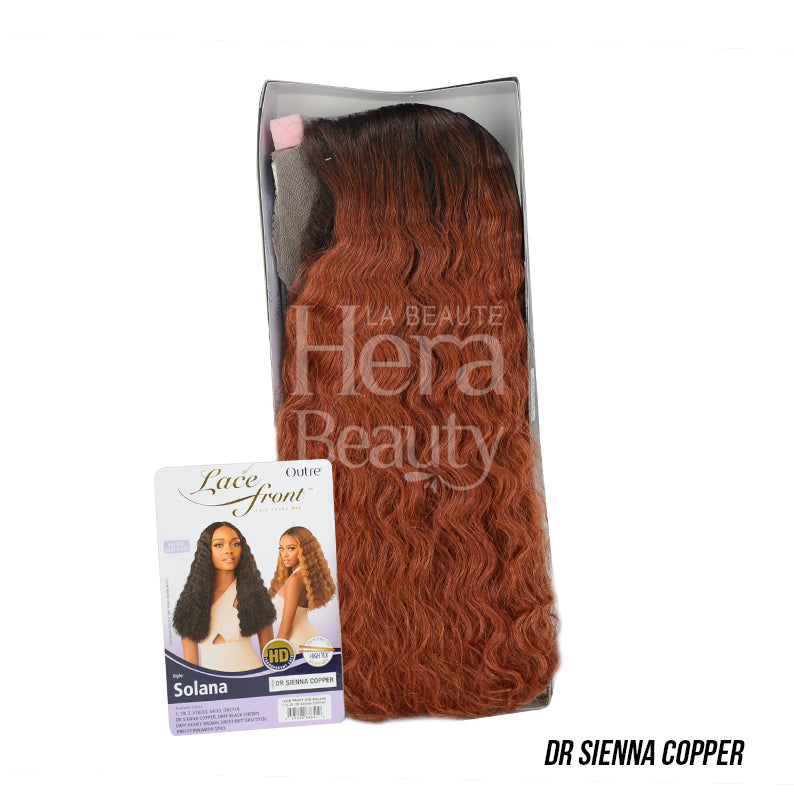 OUTRE Dr Sienna Copper long wavy lace front synthetic wig in retail packaging with style card