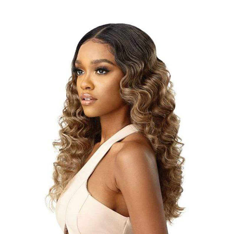 OUTRE melted hairline synthetic lace front wig long wavy brown to honey blonde with center part natural look