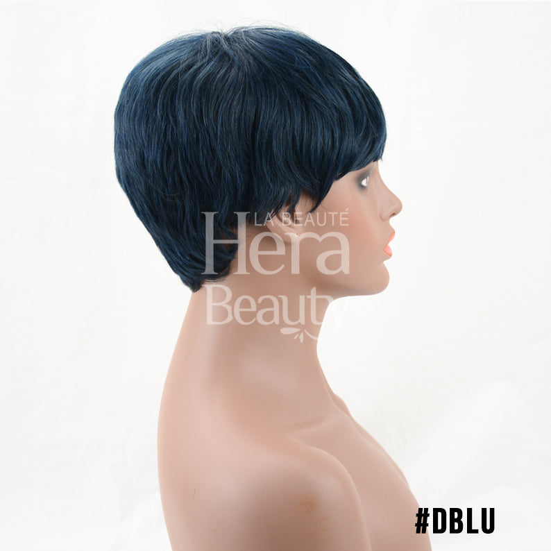 OUTRE premium human hair pixie mohawk wig in dark blue on mannequin side profile short textured cut