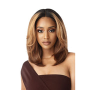 OUTRE soft natural synthetic lace front wig medium layered bob center part brown to honey blonde