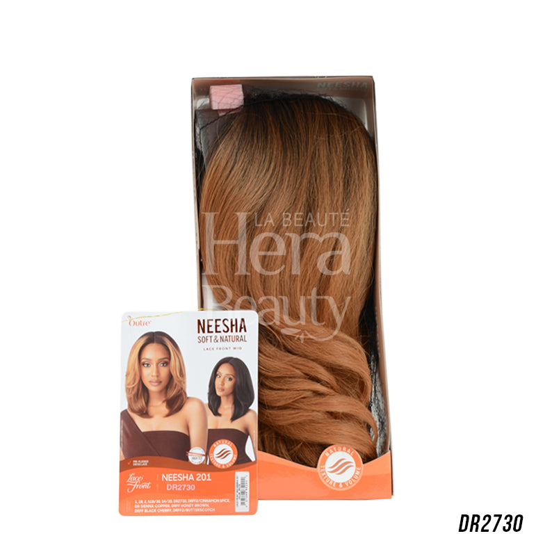 OUTRE Neesha DR2730 honey brown wig in box with product card soft natural synthetic lace front wig