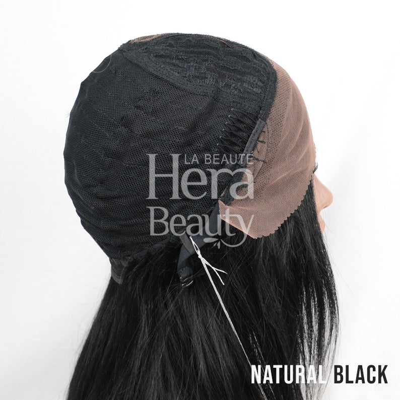 SENSATIONNEL natural black lace front wig showing cap construction and long hair unprocessed virgin human hair wig