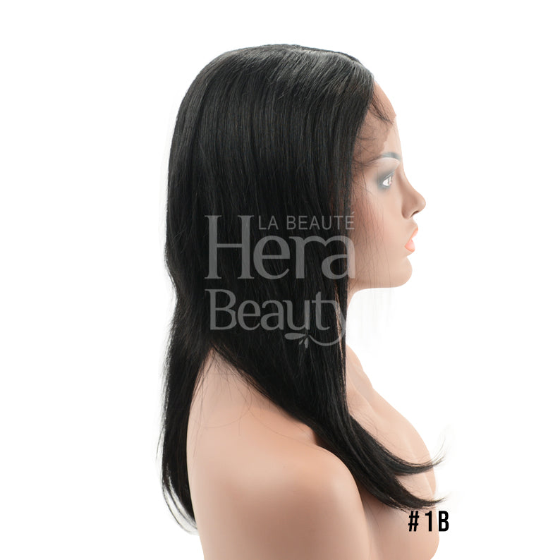 SENSATIONNEL unprocessed virgin human hair wig straight black shoulder length on mannequin side profile