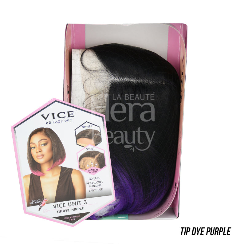 SENSATIONNEL synthetic lace front wig Vice HD tip dye purple black to purple bob in box