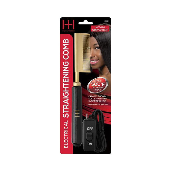 ANNIE electric straightening hot comb gold metal teeth black handle and on off switch cord in retail packaging